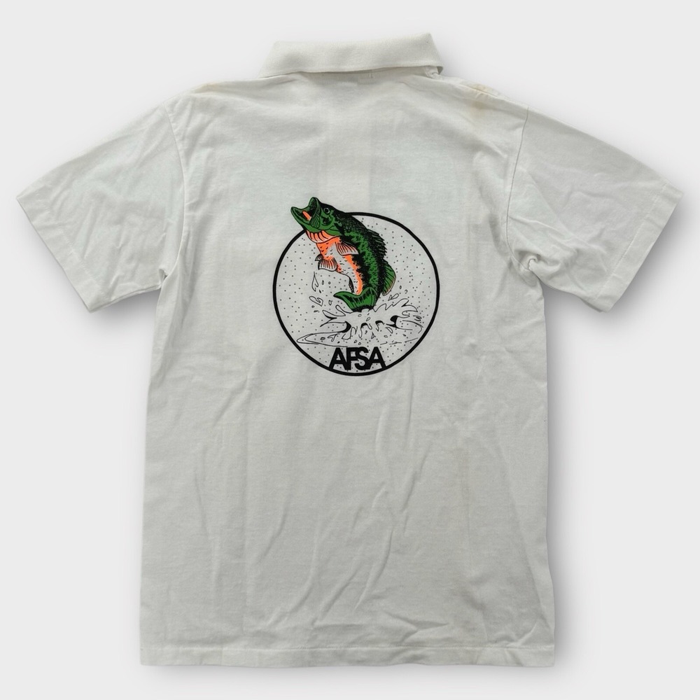 Vintage 90s‎ Fishing Shirt Mens Small Polo Jerzees AFSA Made In USA Graphic Bass